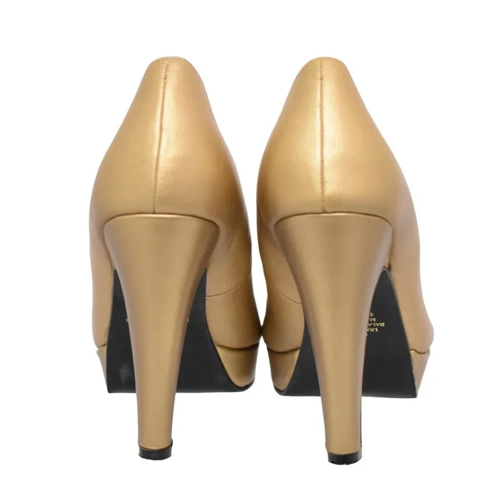Cami Womens 8 Gold Leather Platform Heel Pumps Party Wedding - Picture 4 of 11